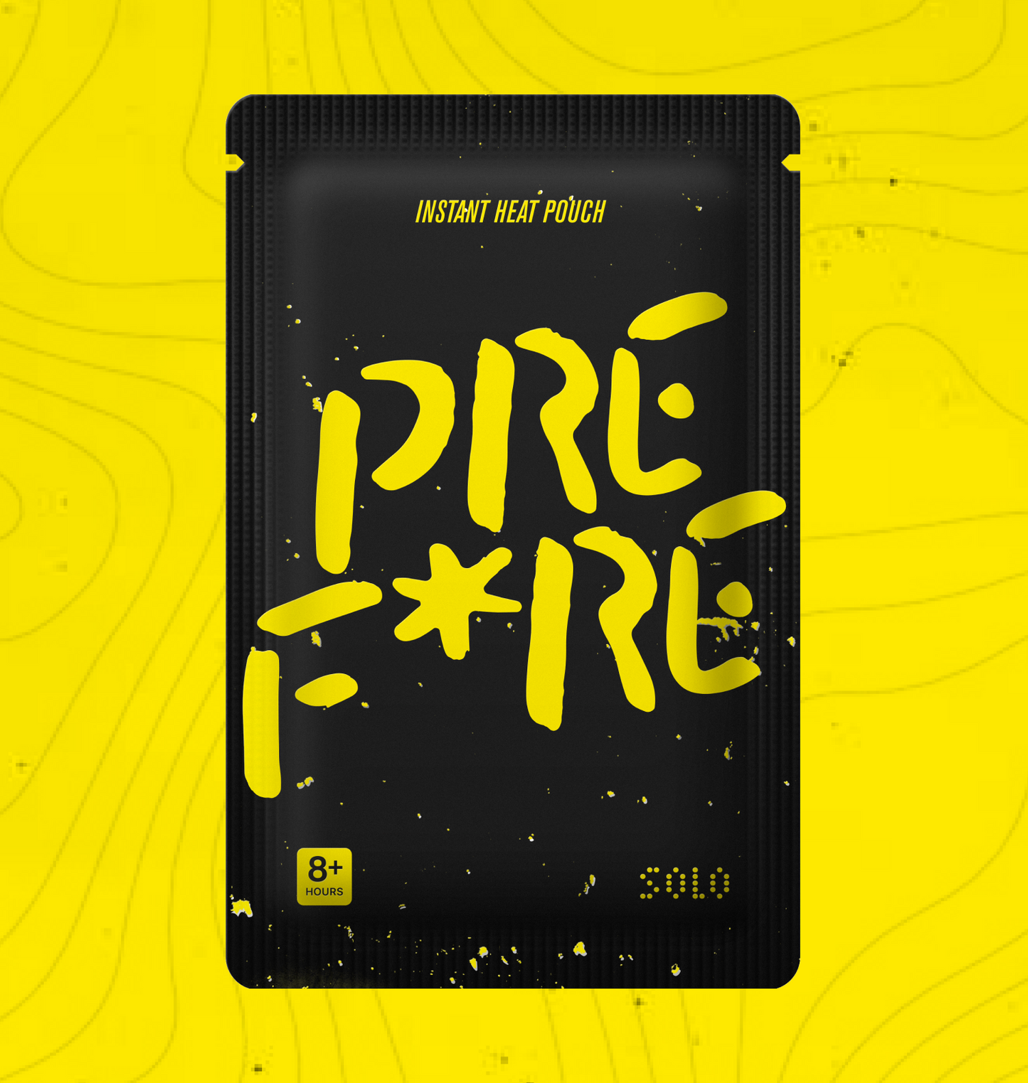 Full Pack Shot - Black & Yellow PREF*RE Solo Hand Warmer Blister Pack