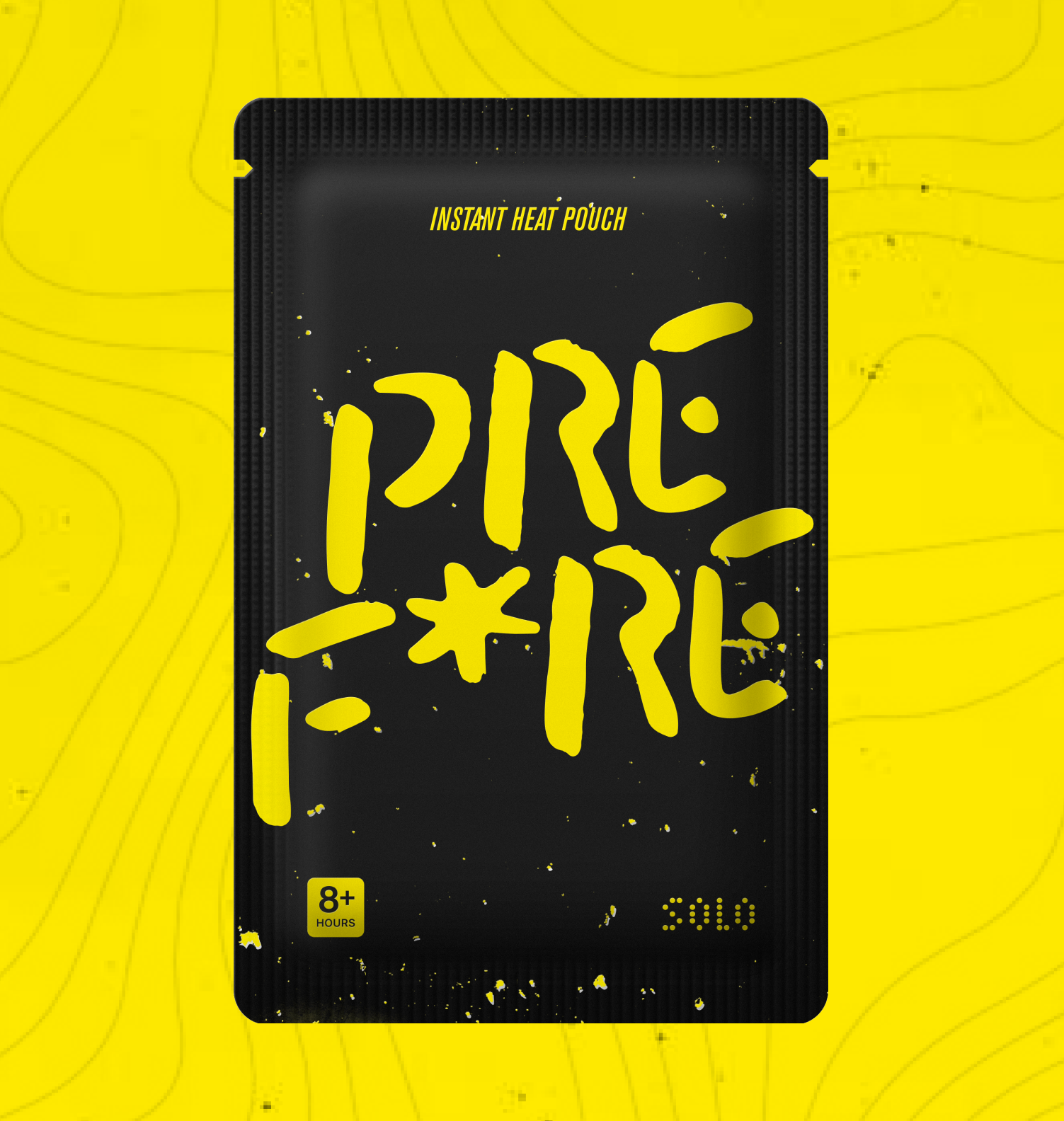 Full Pack Shot - Black & Yellow PREF*RE Solo Hand Warmer Blister Pack