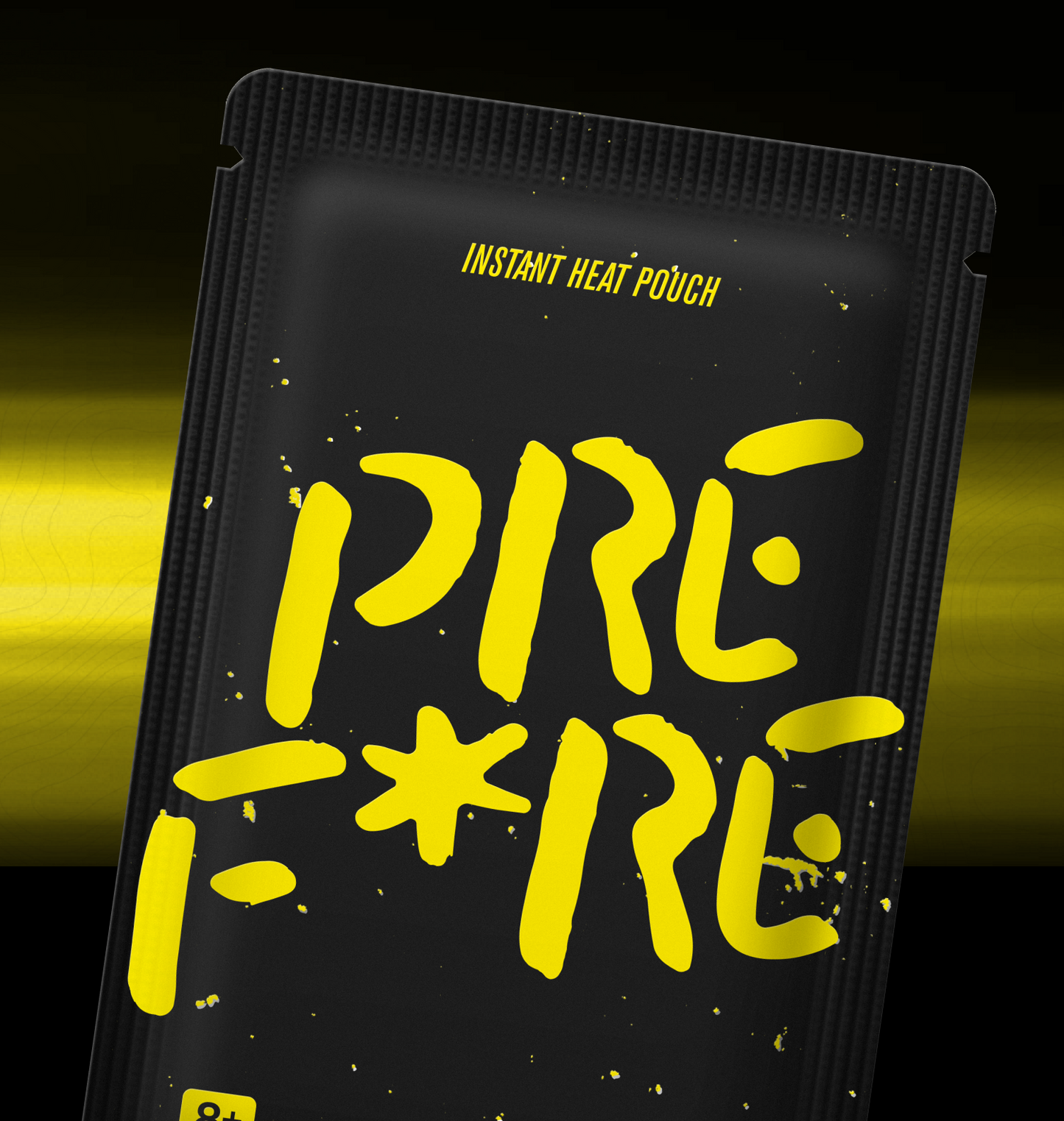 Close-up Pack Shot - Black & Yellow PREF*RE Solo Hand Warmer Blister Pack