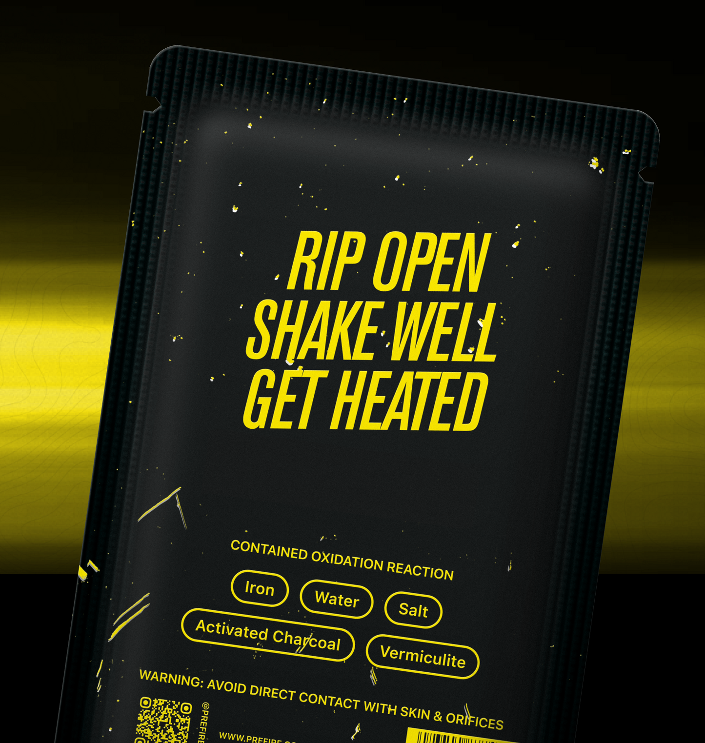 Close-up Back Pack Shot - Black & Yellow PREF*RE Solo Hand Warmer Blister Pack