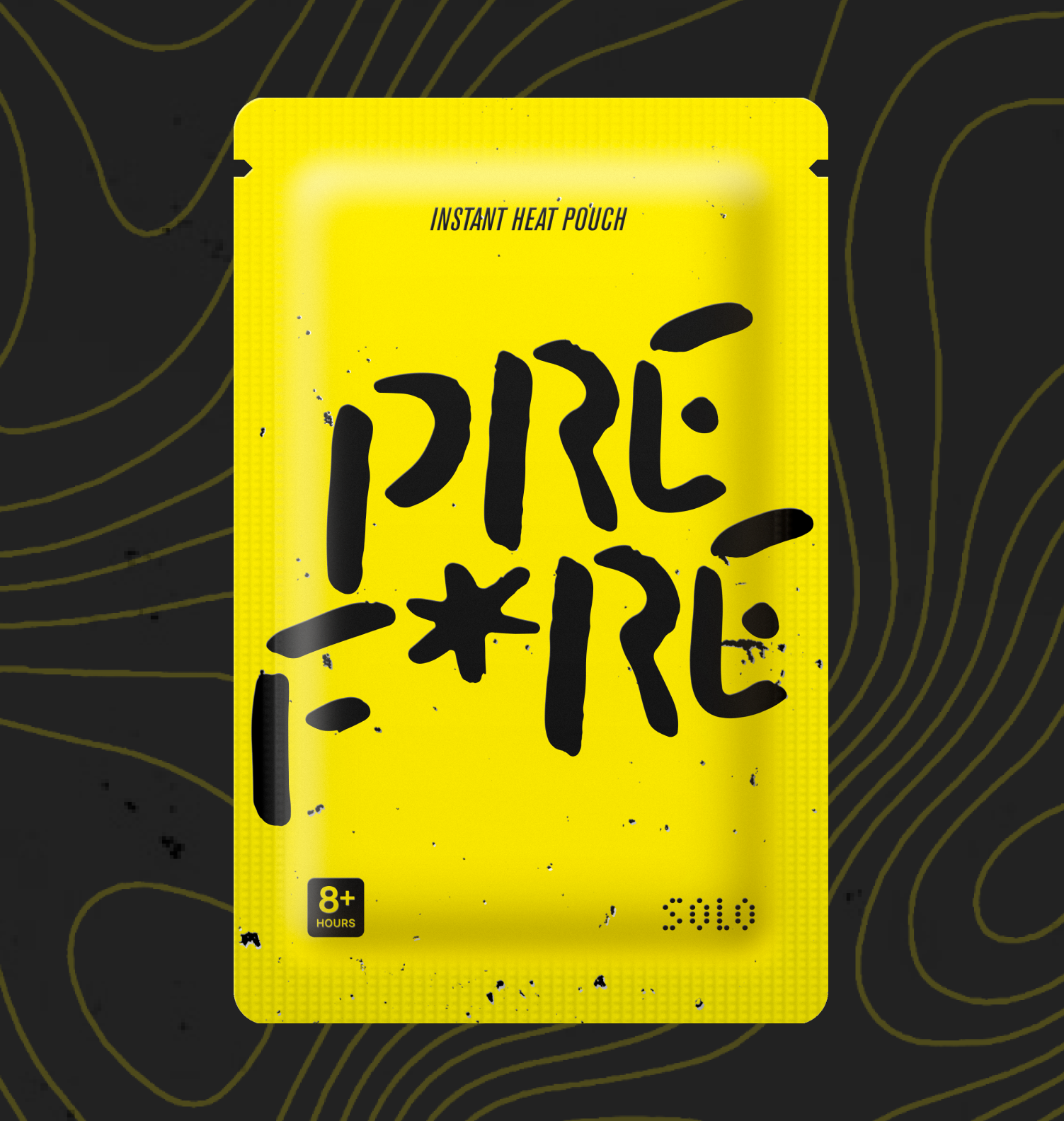 Full Pack Shot - Yellow & Black PREF*RE Solo Hand Warmer Blister Pack