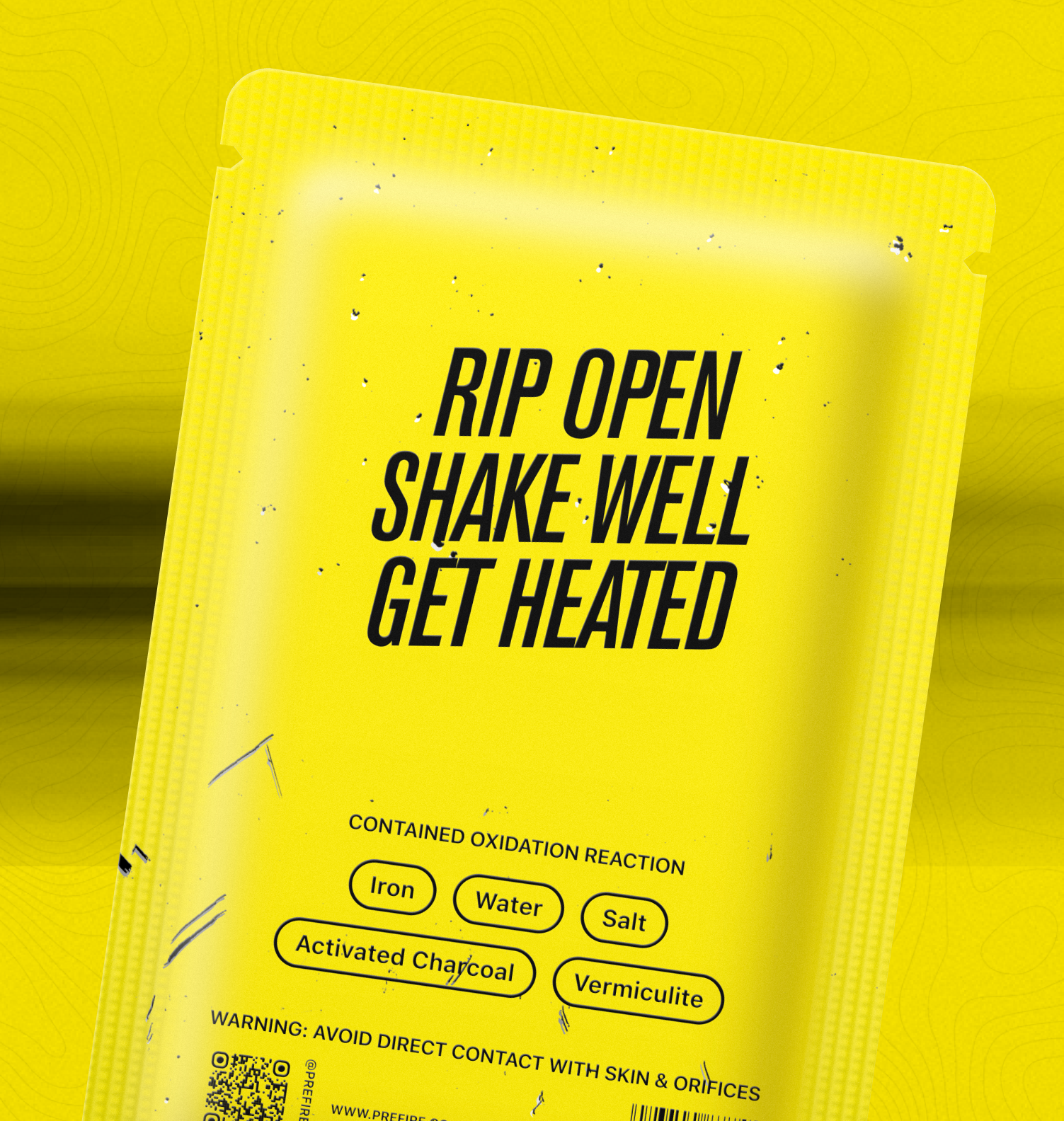 Close-up Black Pack Shot - Yellow & Black PREF*RE Solo Hand Warmer Blister Pack Back Shot